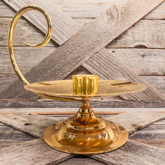 1960s Gorgeous Vintage Baldwin Large Brass Scroll Candlestick Holder-Made in USA - Picture 8 of 10